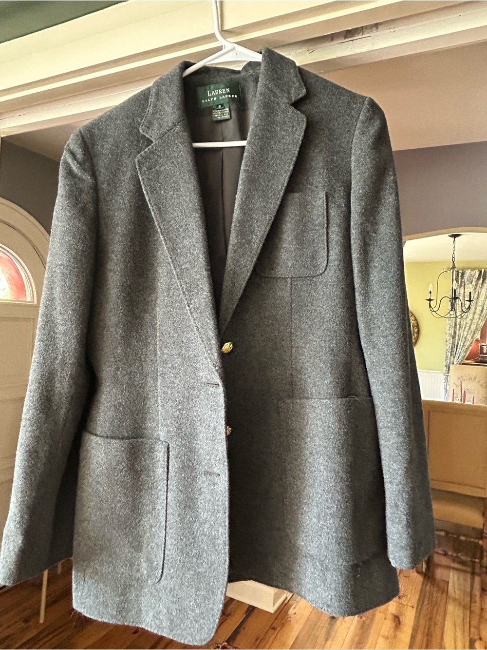 Lauren Ralph Lauren Charcoal Gray Wool Blazer with Gold Buttons